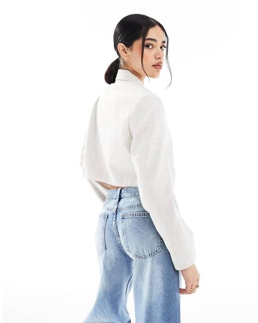 Bershka White Double Button Cropped Blazer