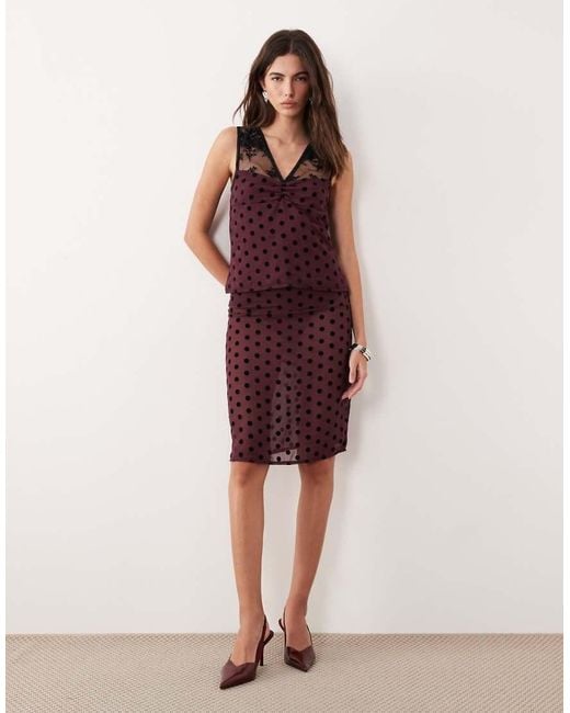 Motel Purple Kasia Co-Ord V Neck Lace Polka Dot Top