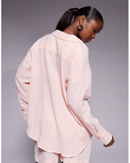 River Island Pink Double Lined Muslin Beach Shirt