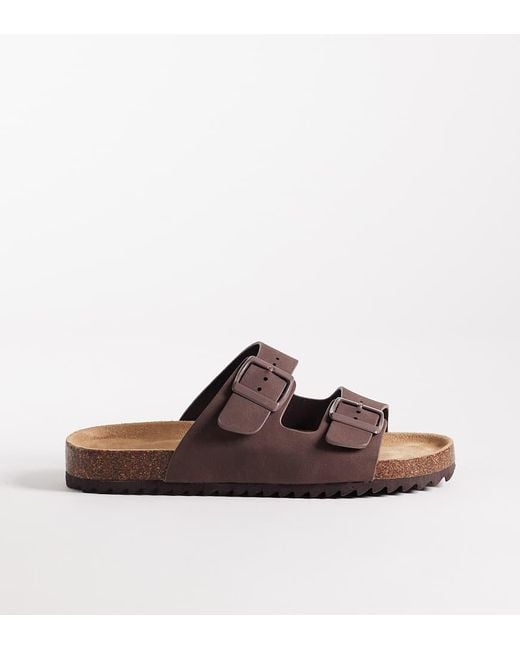 SEQWL Wide Fit Brown Seqwl Olsen Wide Fit Double Buckle Flat Sandals