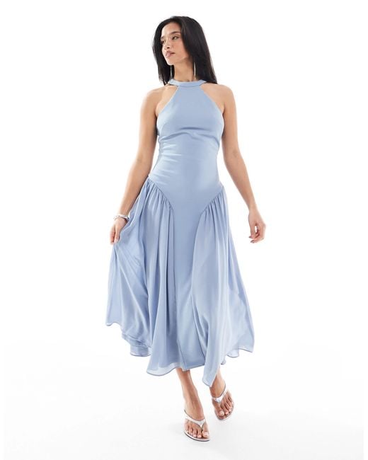 tfnc blue bridesmaid dress TFNC Plus Bridesmaid Flutter Sleeve Ruffle Detail Maxi Dress Navy/Emer