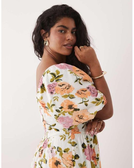 Vila Curve Pink Square Neck Puff Sleeve Midi Dress