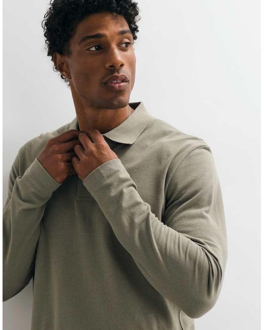 Jack & Jones Green Pique Long Sleeve Polo for men