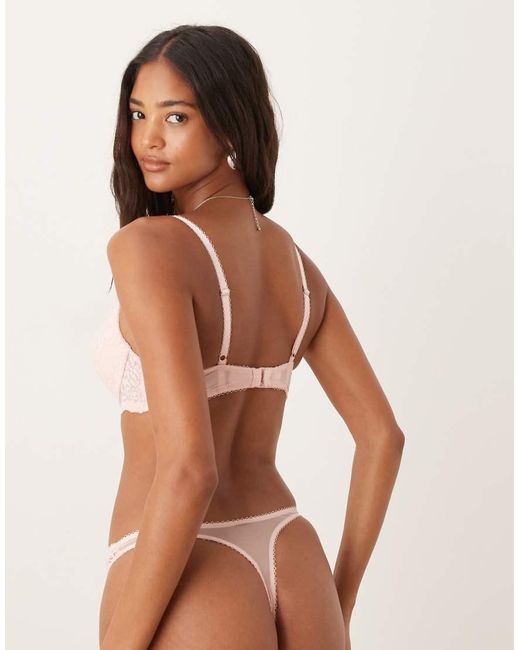 Boux Avenue Pink Billie Floral Lace Scallop Edge Thong