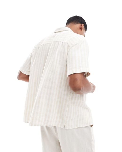 Originals - camicia beige testurizzata a righe con rever di Jack & Jones in White da Uomo