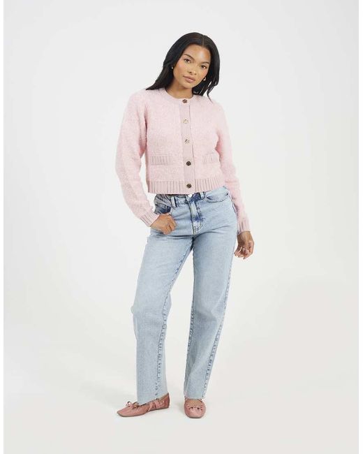 Brave Soul Pink Button Through Boucle Cardigan