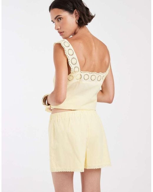 ASOS Natural Cotton Pull On Co-Ord Lace Trim Shorts
