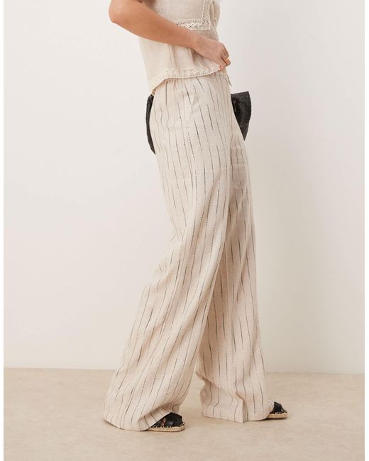 ASOS Natural Relaxed Straight Leg Trousers With Linen
