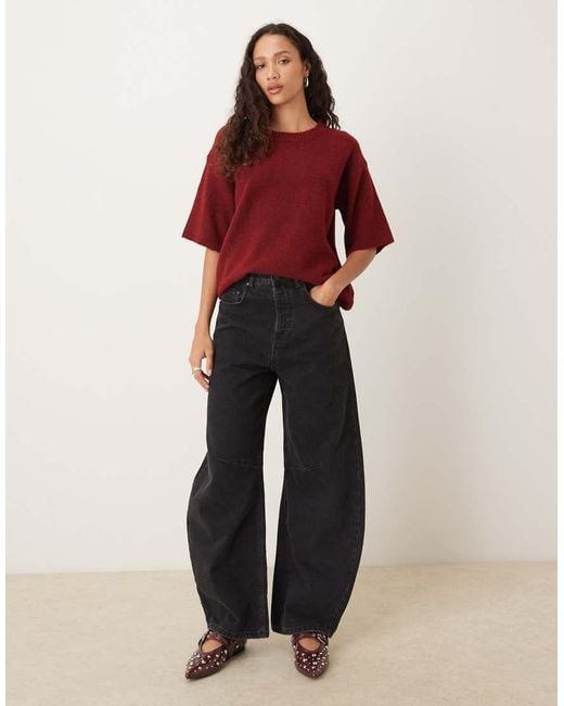 Glamorous Gebreide Top Met Korte Mouwen in het Red