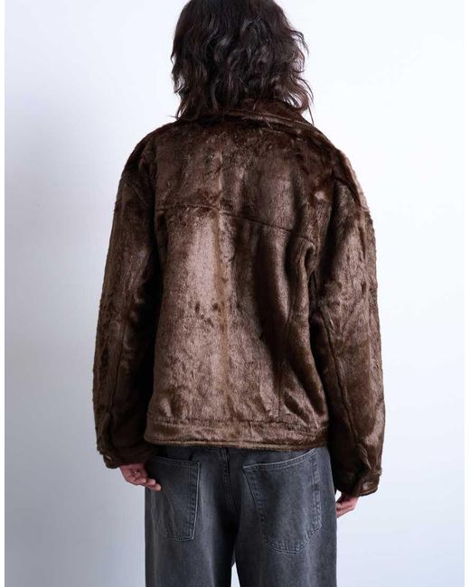 TOPSHOP Brown Faux Fur Western Trucker Jacket