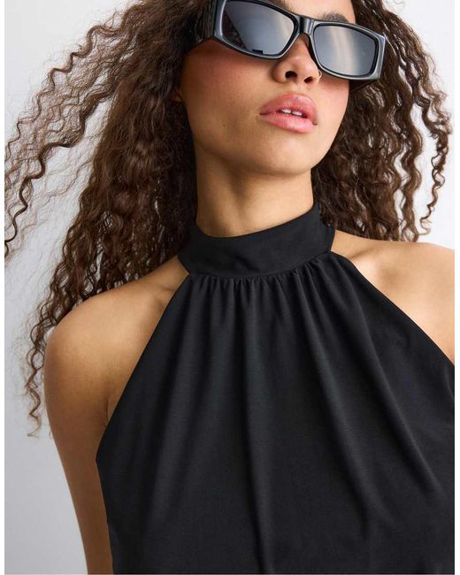 Stradivarius Blue Puff-effect Halter Top