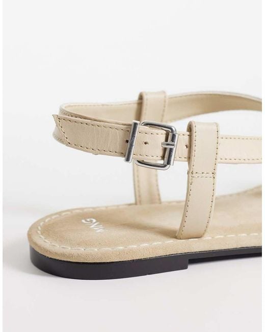 Mango White Toe Detailing Flat Sandals