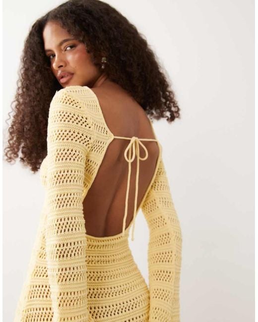 Miss Selfridge Natural Crochet Long Sleeve Mini Dress