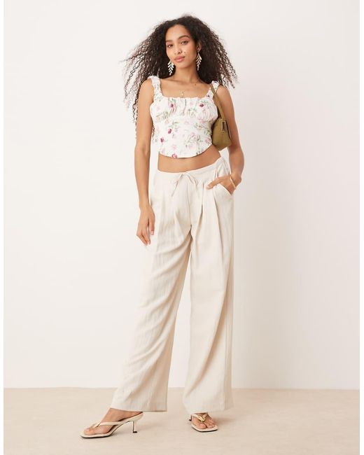 Gina Tricot White Rose Print Corset Style Top
