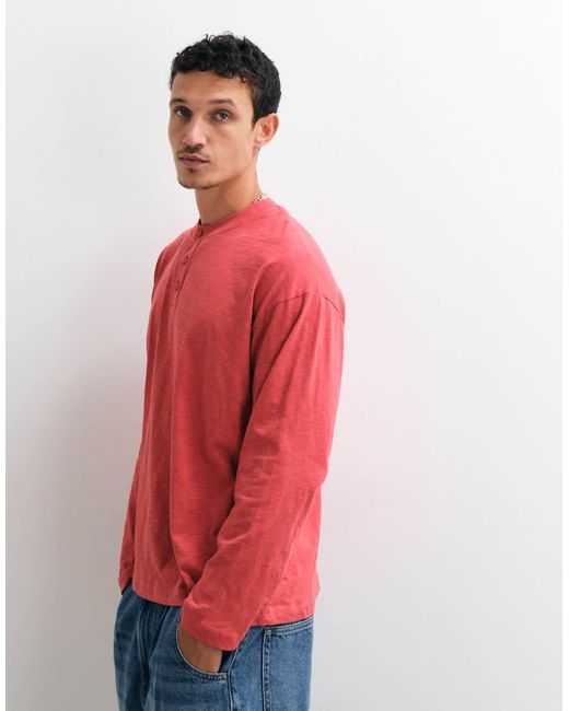 Reclaimed Vintage Red Long Sleeve Slub Jersey Henley T-shirt for men