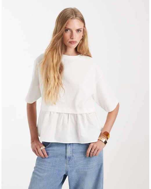 Miss Selfridge White Poplin Mix T-shirt