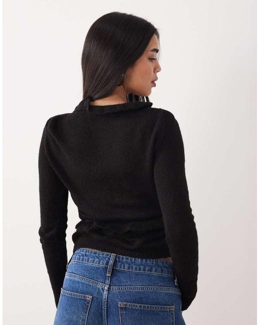 Mango Black V Neck Cardigan With Frill Detail
