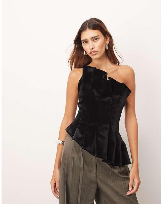 ARRANGE Black Velvet Sculpted Bandeau Top