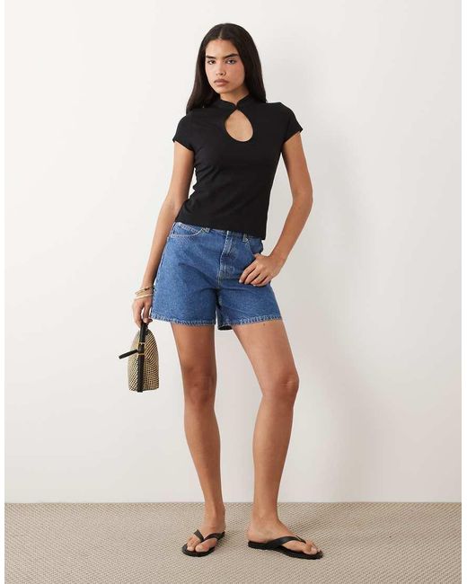 Gina Tricot Black High Neck Keyhole Top