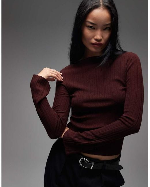 & Other Stories Black Pure Merino Wool Ribbed Knitted Top With Flare Sleeves
