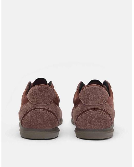 Pull&Bear Brown Gathe Leather Trainers