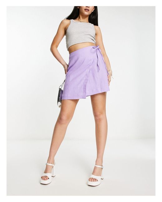 & Other Stories Purple Linen Wrap Mini Skirt