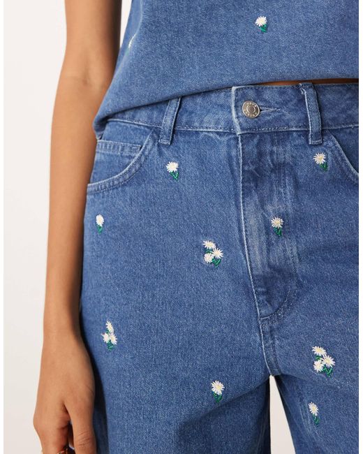 ASOS Blue Dad Short With Embroidered Ditsy Floral Co-ord