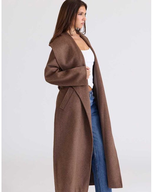 House Of Cb Brown Cocoon Wool Shawl Collar Coat