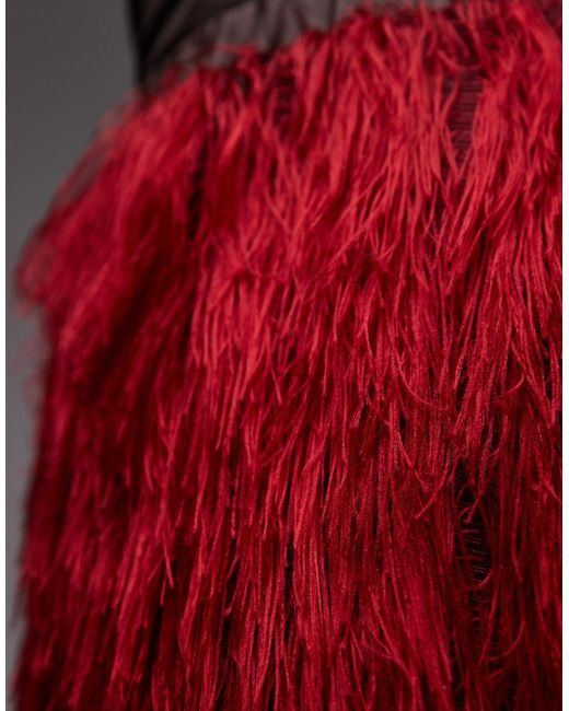 ASOS Red 3d Fringe Pencil Midi Skirt