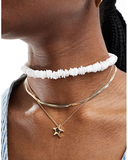 ASOS Brown Pack Of 3 Necklaces With Faux Pearl Chippings And Starfish Charm