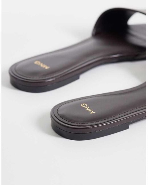 Mango Gray Faux Leather Flat Slides