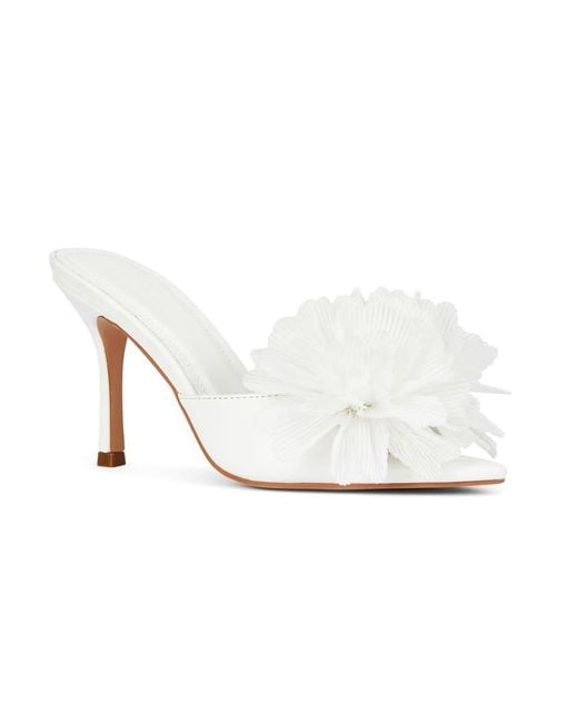 SEQWL White High Heel Pointed Toe Mules With Maxi Pom-Pom Detail