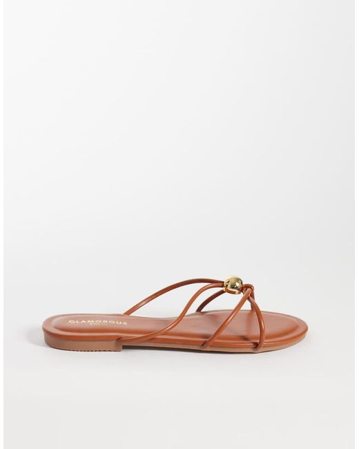 Glamorous Brown Flat Sandals With Gold Detail