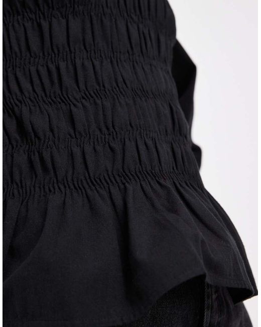Vero Moda Black Shirred Bodice Top With Poet Sleeve