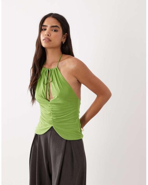 ASOS Green Slinky Key Hole Ruched Halter Top
