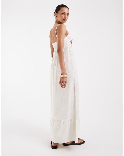 Vero Moda Pink Cotton Cami Maxi Dress With Contrast Leaf Embroidery