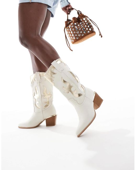 SEQWL White Acura Gold Embelleshed Western Boot