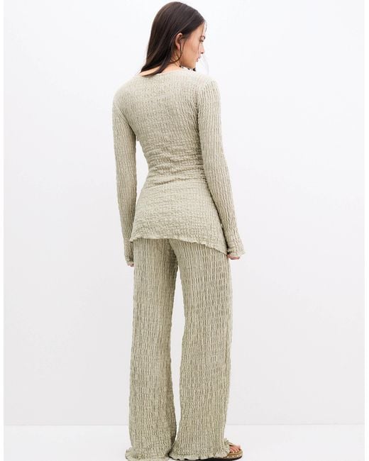 Pull&Bear Natural – strukturiertes, langärmliges oberteil