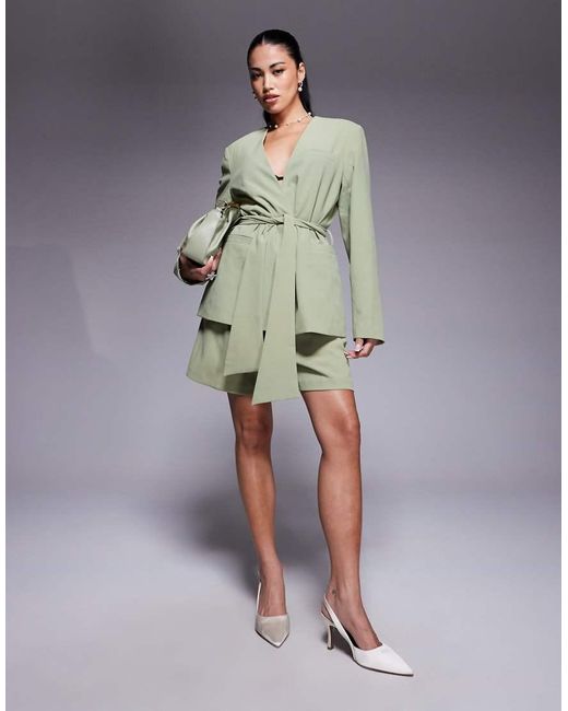 ASOS Blazer Zonder Kraag Met Gestrikte Taille in het Natural