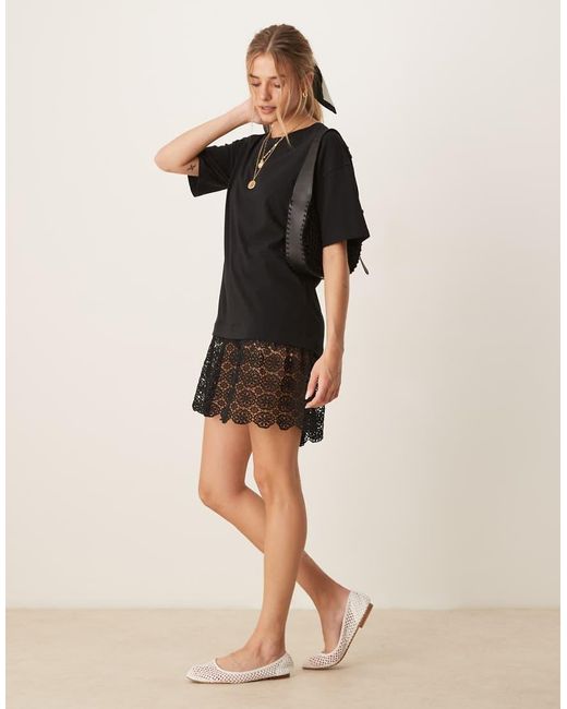 ASOS Black Scoop T-shirt Mini Dress With Lace Hem
