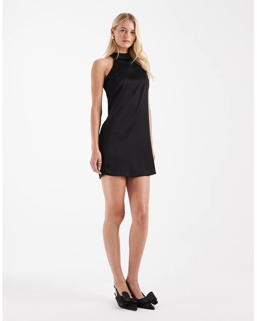 Vero Moda Black High Neck Racer Cut Satin Mini Dress