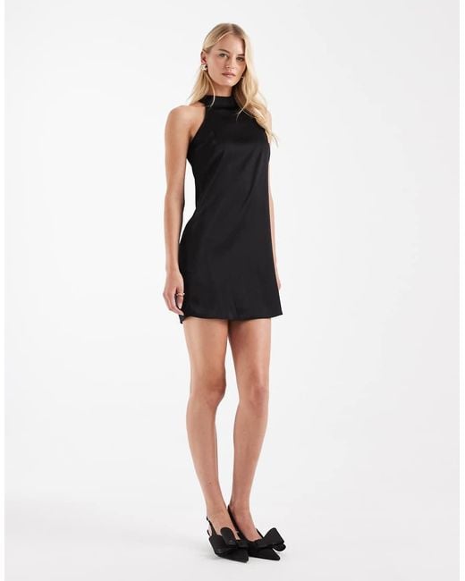 Vestido Corto De Cuello Alto Con Corte Estilo Nadadora De Satén De Vero Moda de color Black
