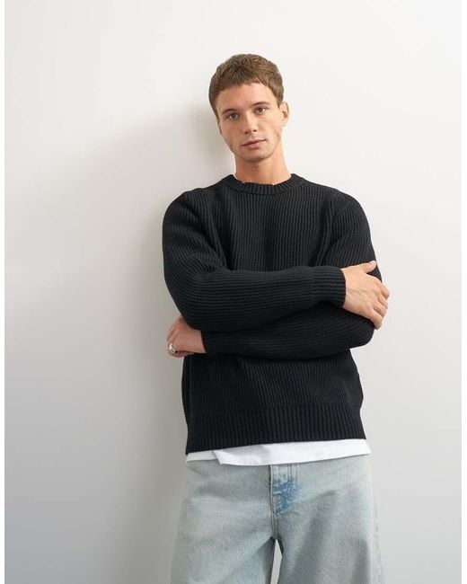 Topman Black Classic Fit Fisherman Knit Jumper for men