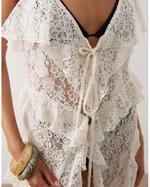 Miss Selfridge Natural Beach Lace Cami Tie Detail Maxi