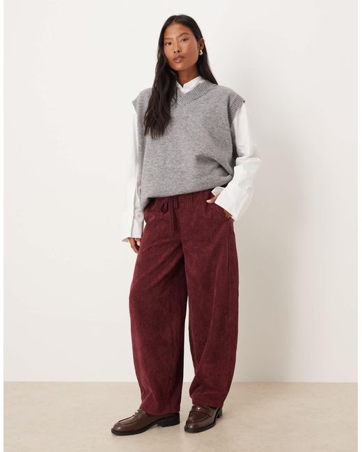 ASOS Red Petite Pull On Barrel Leg Cord Trousers