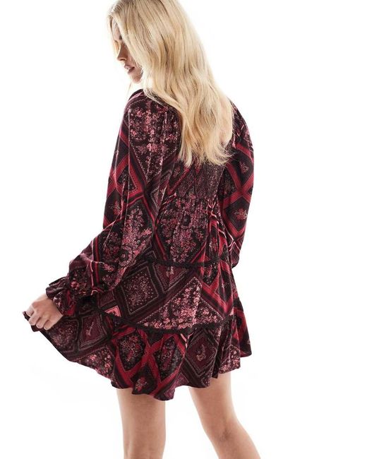 Miss Selfridge Mini Jurk Met Stroken En Paisley- En Bloemenprint in het Red