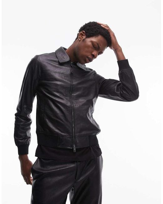 AllSaints Black Gen Leather Bomber Jacket for men