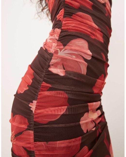 Mango Red Asymmetric Mesh Midi Dress