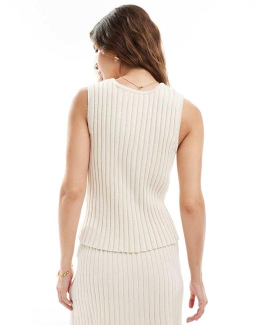 Top Color Crema Con Lazada En La Parte Delantera De Punto De Canalé De (Parte De Un Conjunto)-Blanco Pieces de color White