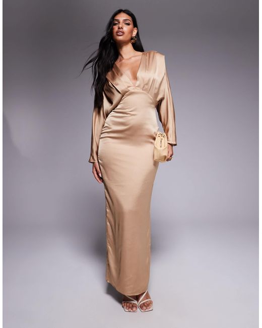 TFNC London Gray Satin Kimono Sleeve Maxi Dress